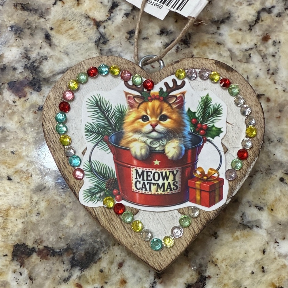 Meowy Catmas Heart-Shaped Ornament sparkle detail custom NEW one of a kind